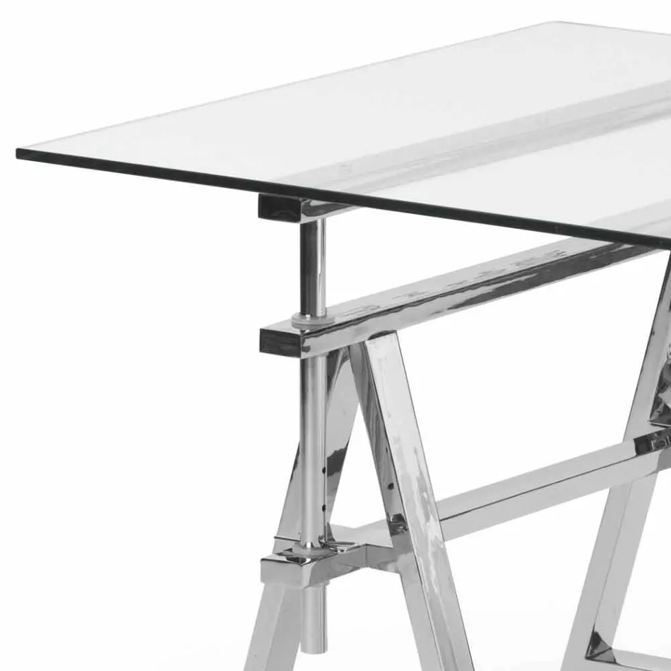 acero altura / vidrio mesa regulable (/ 74 / 78xP90cm L190xH72) Cristal viadurini