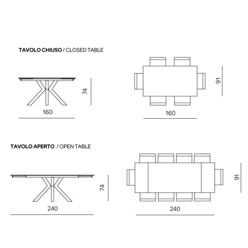 Mesa extensible de 160/240 x 91 cm en piedra sinterizada con efecto mármol - Palazzo viadurini