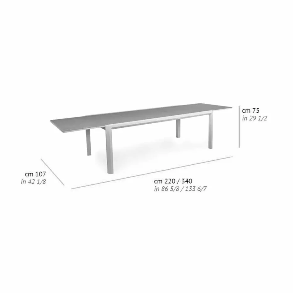 Mesa extensible de comedor al aire libre de 340 cm en aluminio y vidrio o laminado - Julie viadurini