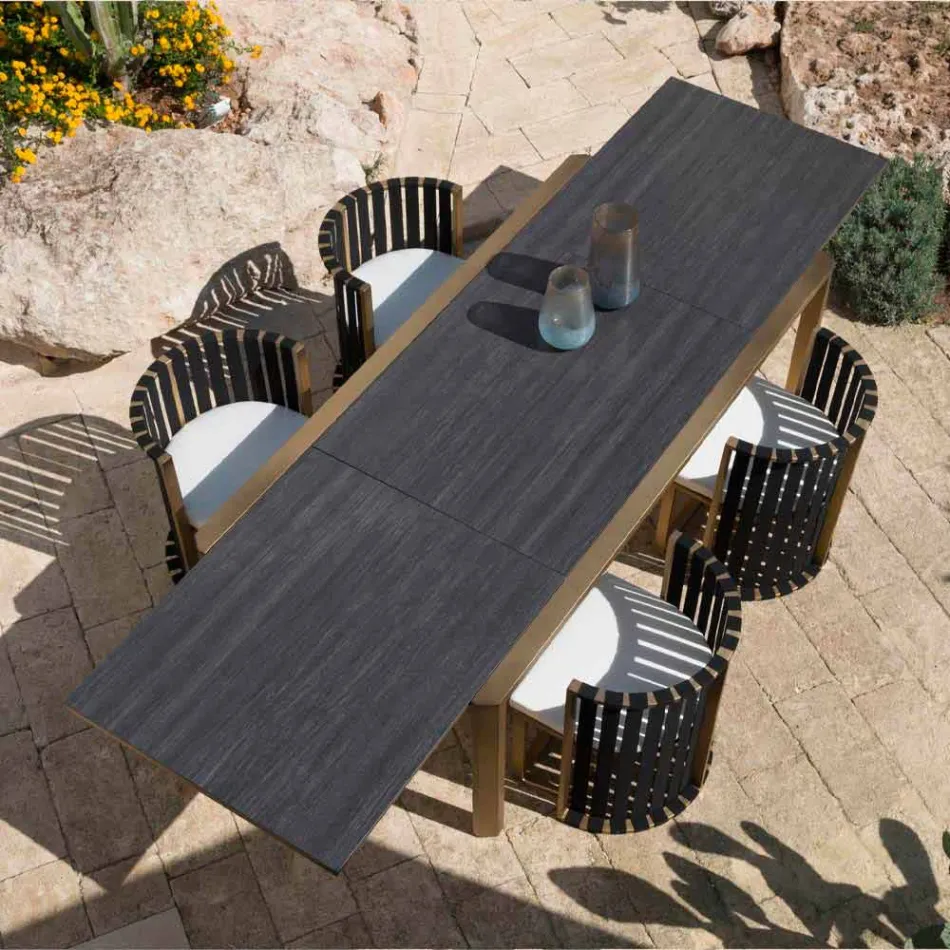 Mesa extensible de comedor al aire libre de 340 cm en aluminio y vidrio o laminado - Julie viadurini