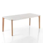 Mesa extensible hasta 180 cm con patas de madera maciza color roble y rutenio viadurini