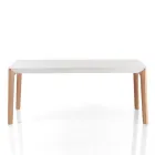 Mesa extensible hasta 180 cm con patas de madera maciza color roble y rutenio viadurini