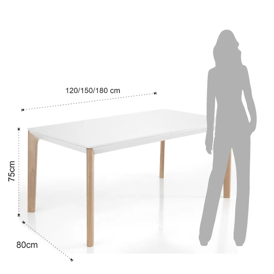 Mesa extensible hasta 180 cm con patas de madera maciza pintada roble - rutenio viadurini