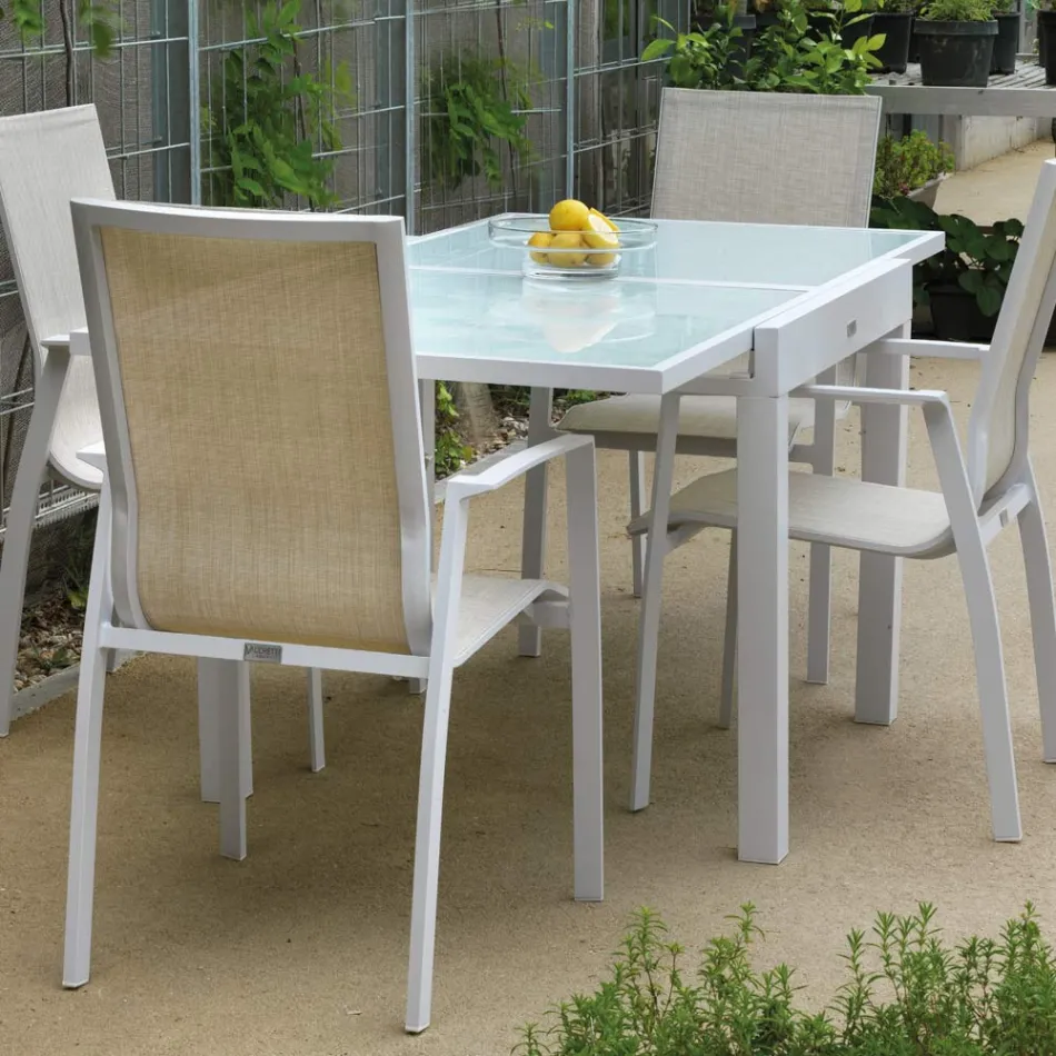 Mesa extensible 180 cm o 220 cm con tablero de cristal templado - Cartellina viadurini