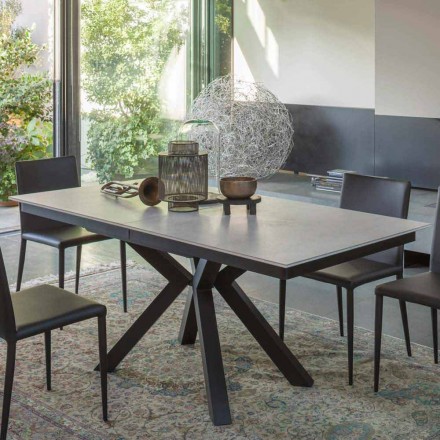 Mesa de comedor extensible hasta 2,8 m con patas de cerámica y metal - Paoluccio viadurini
