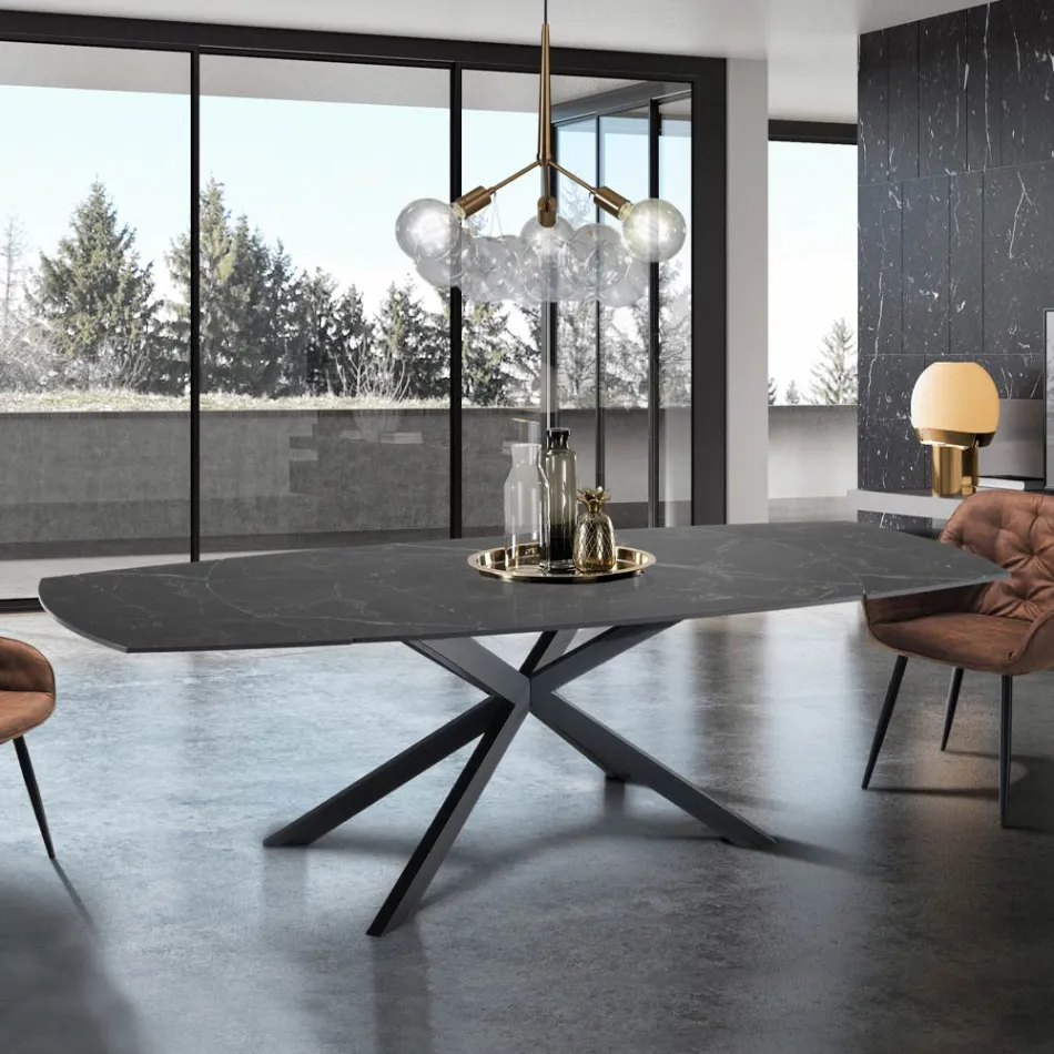 Mesa Extensible hasta 200 cm Base de Acero Negro - Torio viadurini