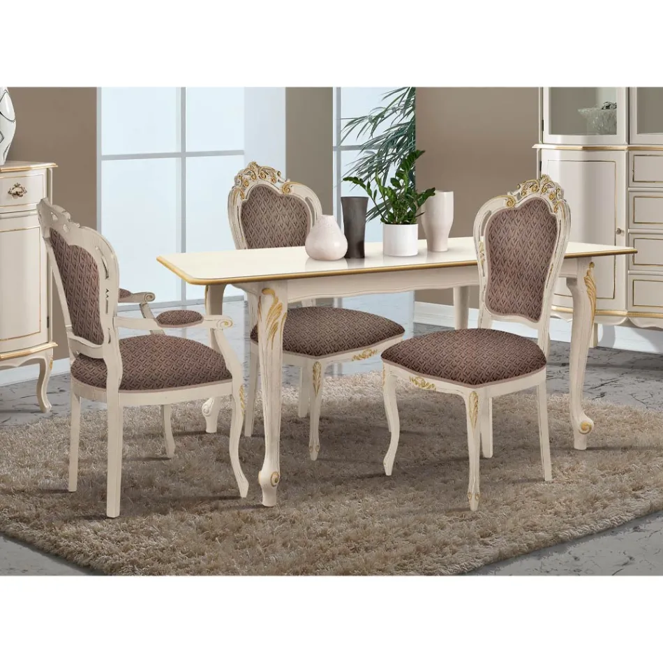 Mesa Extensible hasta 220 cm en Madera Blanca y Dorada Made in Italy - Lujo viadurini