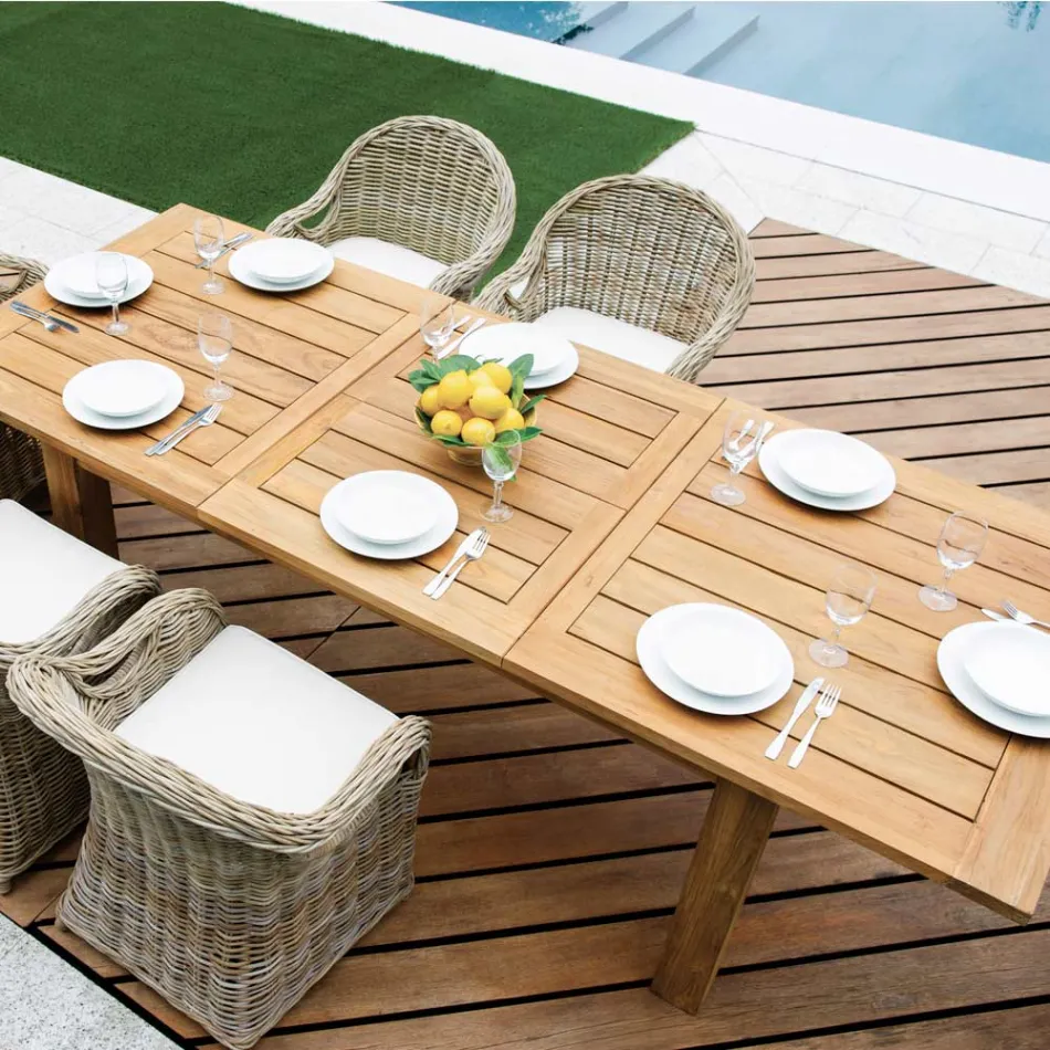 Mesa de exterior extensible hasta 250 cm fabricada en teca reciclada - Fern viadurini
