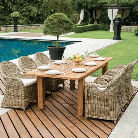 Mesa de exterior extensible hasta 250 cm fabricada en teca reciclada - Fern viadurini