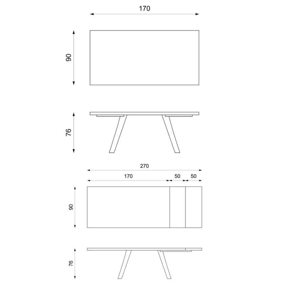 Mesa extensible hasta 270 cm con tapa de HPL y base de aluminio - Villongo viadurini