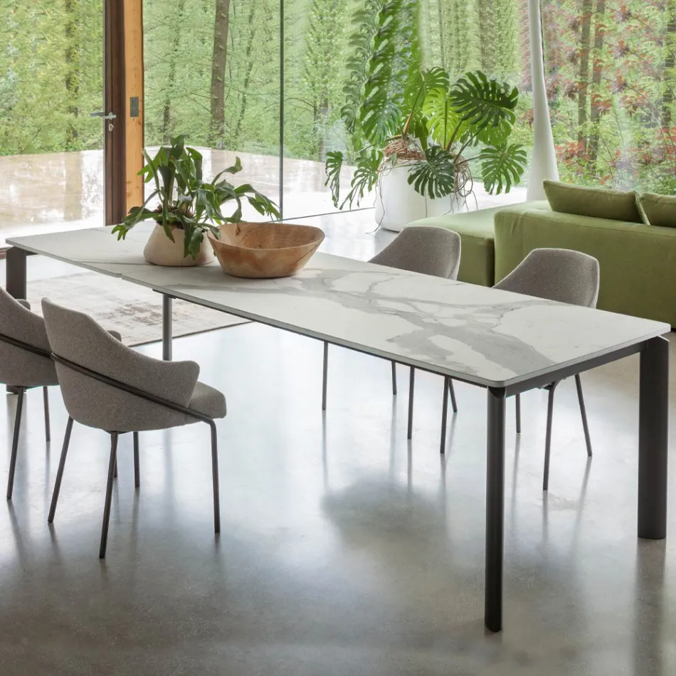 Mesa extensible hasta 298 cm en cerámica y metal Made in Italy - Tulip viadurini