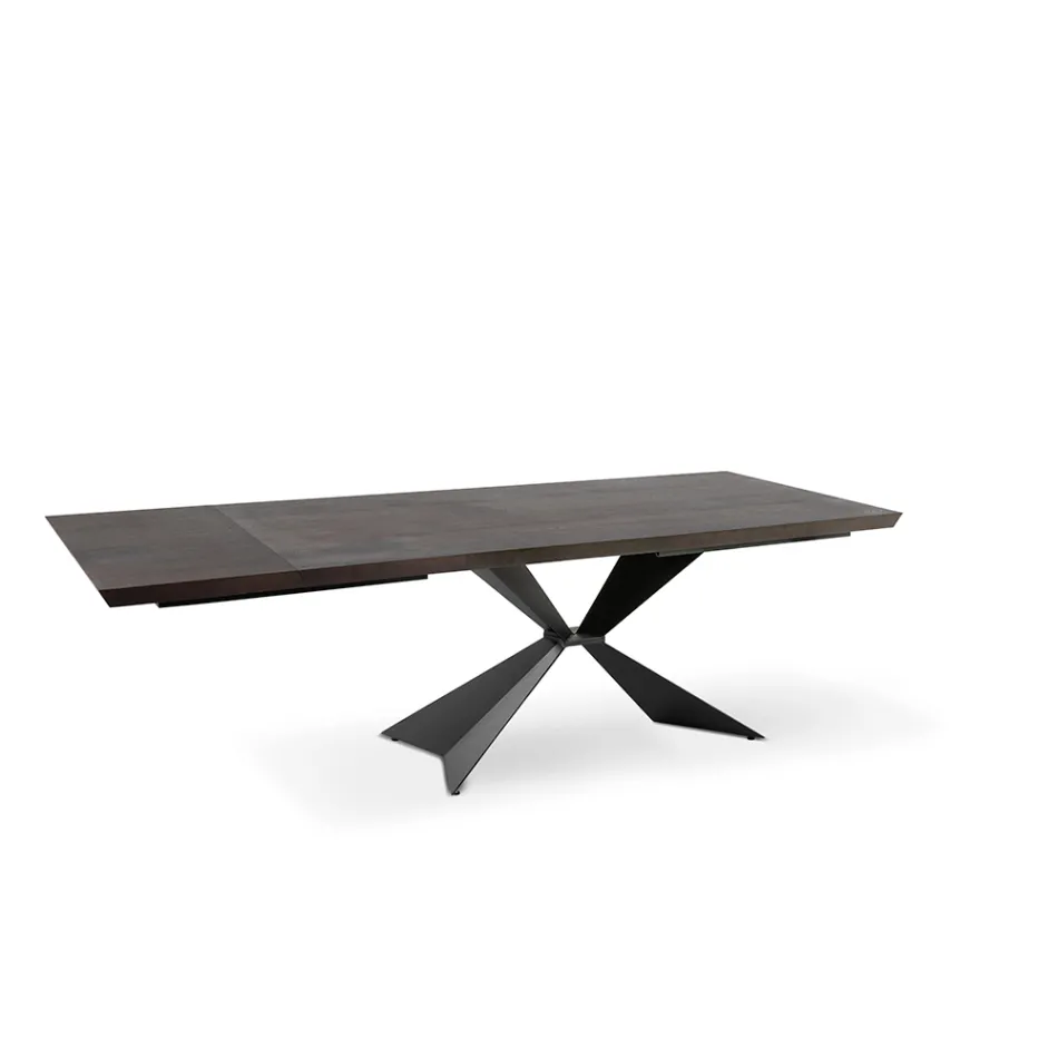 Mesa extensible hasta 300 cm con base de metal y tapa de roble - Marino viadurini