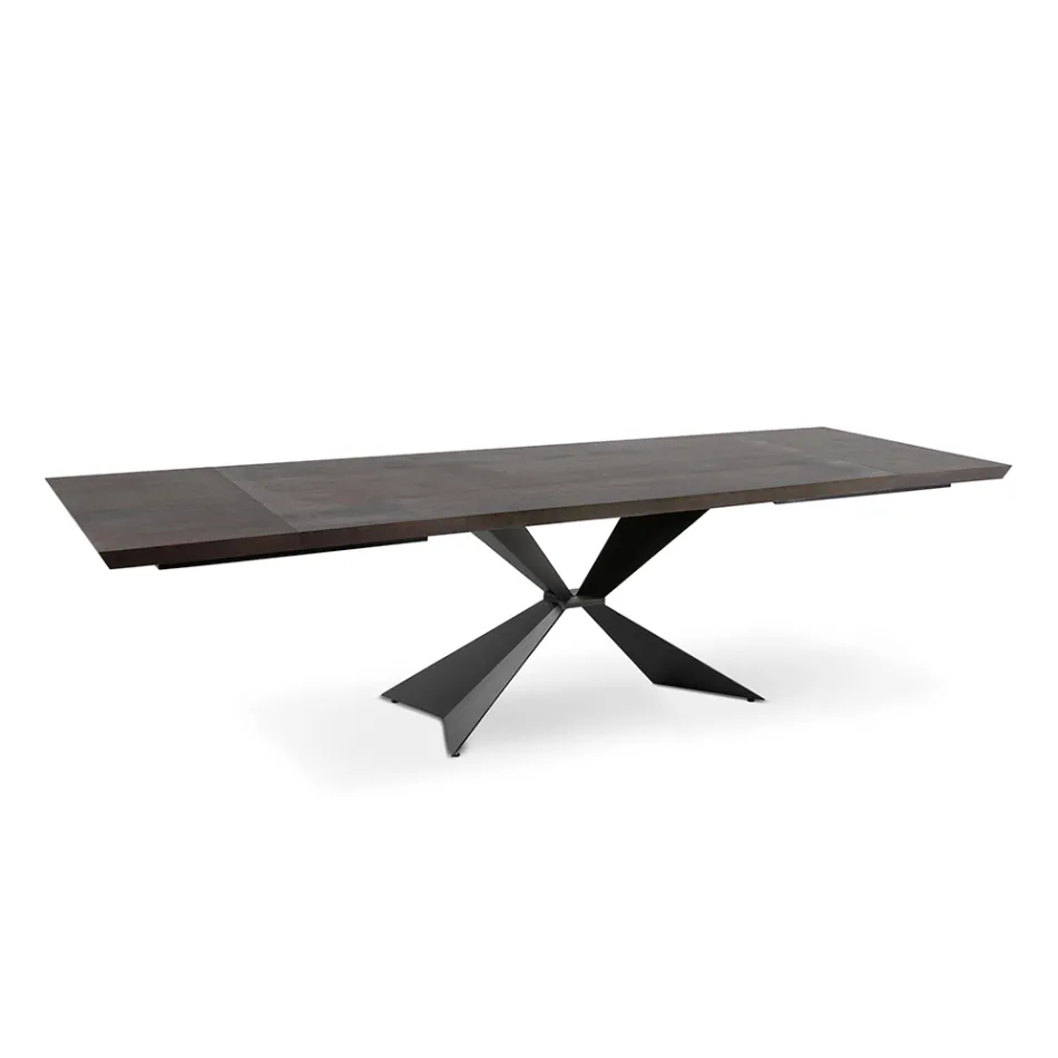 Mesa extensible hasta 300 cm con base de metal y tapa de roble - Marino viadurini