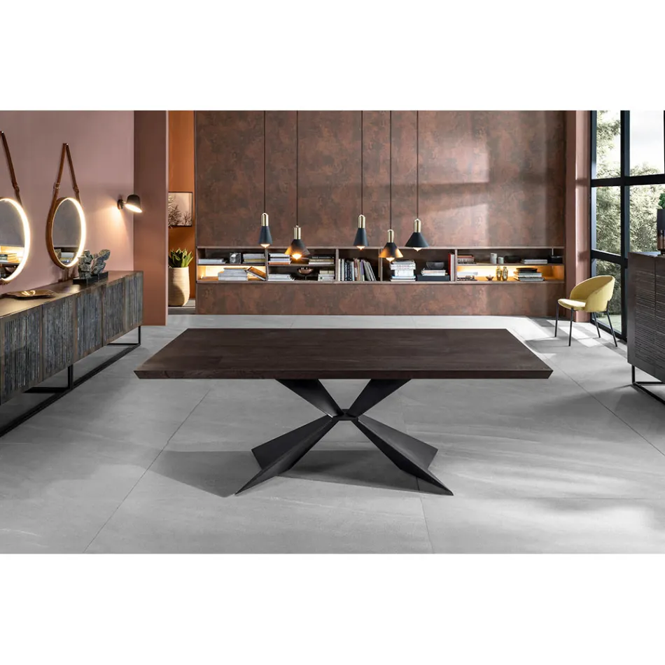 Mesa extensible hasta 300 cm con base de metal y tapa de roble - Marino viadurini