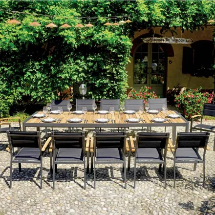 Mesa Extensible hasta 300 cm con Patas Correderas en Aluminio y Teca - Felix viadurini