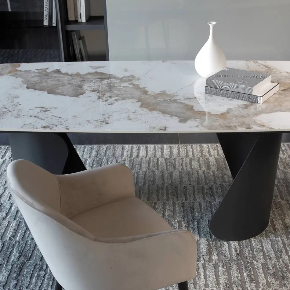 Mesa extensible de 300 cm en metal y tablero de piedra sinterizada - Taviria viadurini