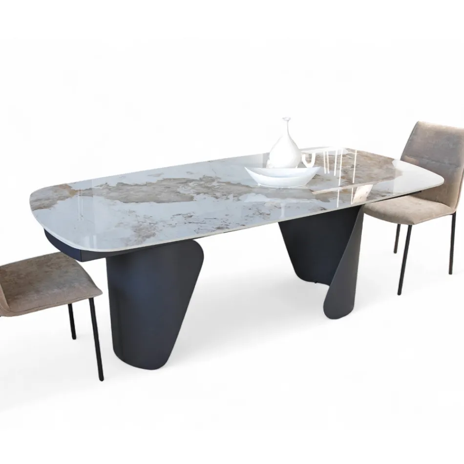 Mesa extensible de 300 cm en metal y tablero de piedra sinterizada - Taviria viadurini