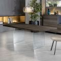 Mesa extensible hasta 300 cm en roble y base de cristal templado - Nicoall