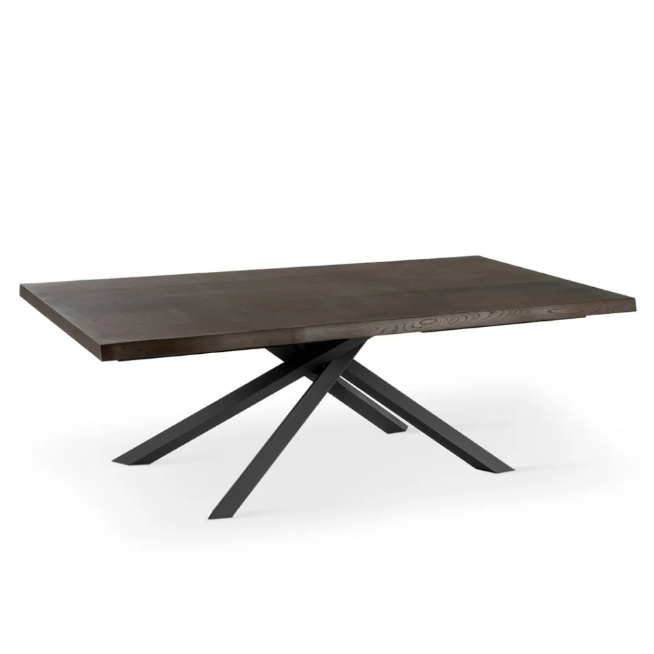 Mesa Extensible hasta 300 cm en Chapa de Roble y Base de Metal Negro - Xino viadurini