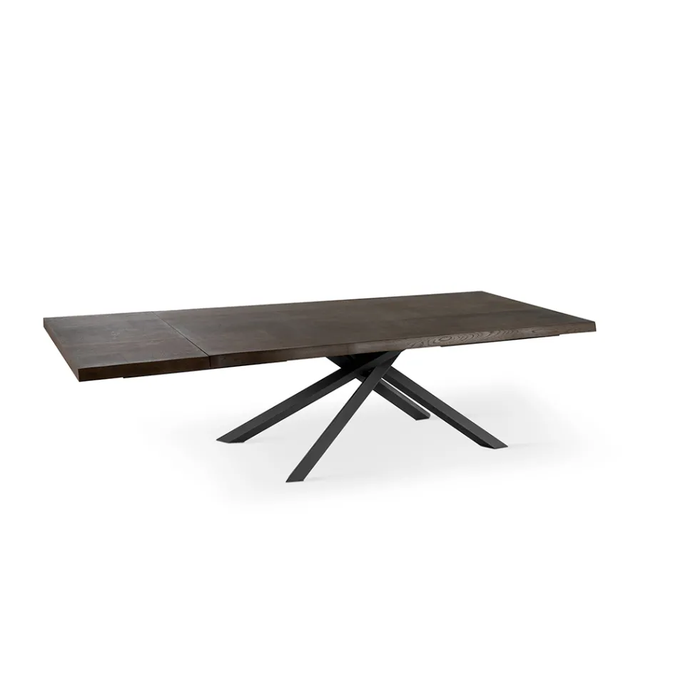 Mesa Extensible hasta 300 cm en Chapa de Roble y Base de Metal Negro - Xino viadurini