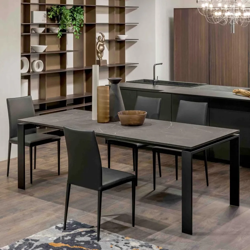 Mesa extensible de 310 cm con tablero laminado y base de metal - Spilla viadurini