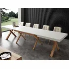 mesa extensible blanco con estructura maciza natural Rico viadurini