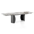 Mesa Extensible con Base de Metal y Tapa de Cerámica Acabado Mármol - Lombo  viadurini