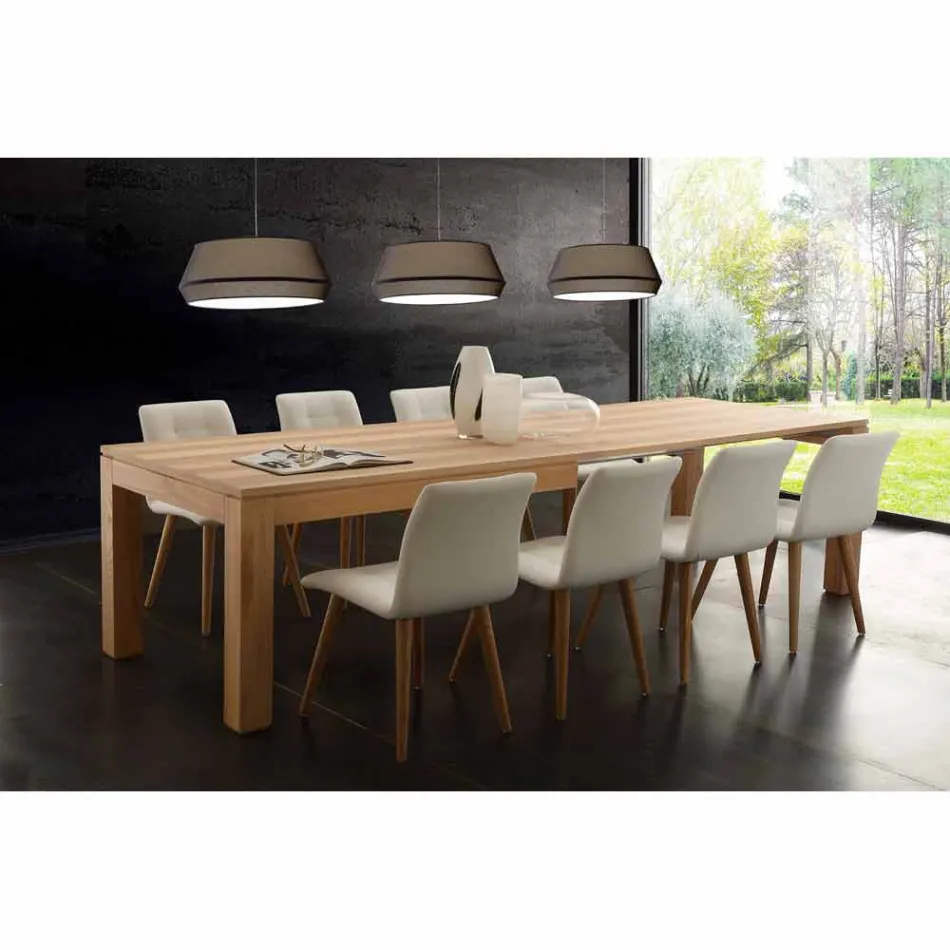 Mesa extensible con patas de madera sólida y la parte superior listellare Indiana viadurini