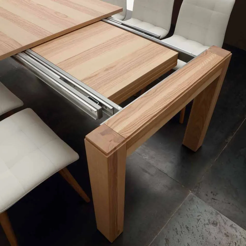 Mesa extensible con patas de madera sólida y la parte superior listellare Indiana viadurini