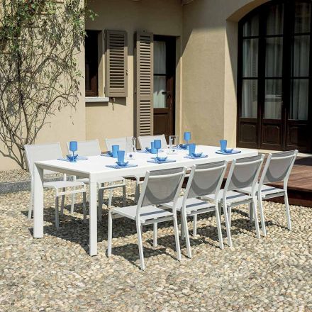 Mesa extensible con patas correderas y tablero de lamas de aluminio - Supernova viadurini