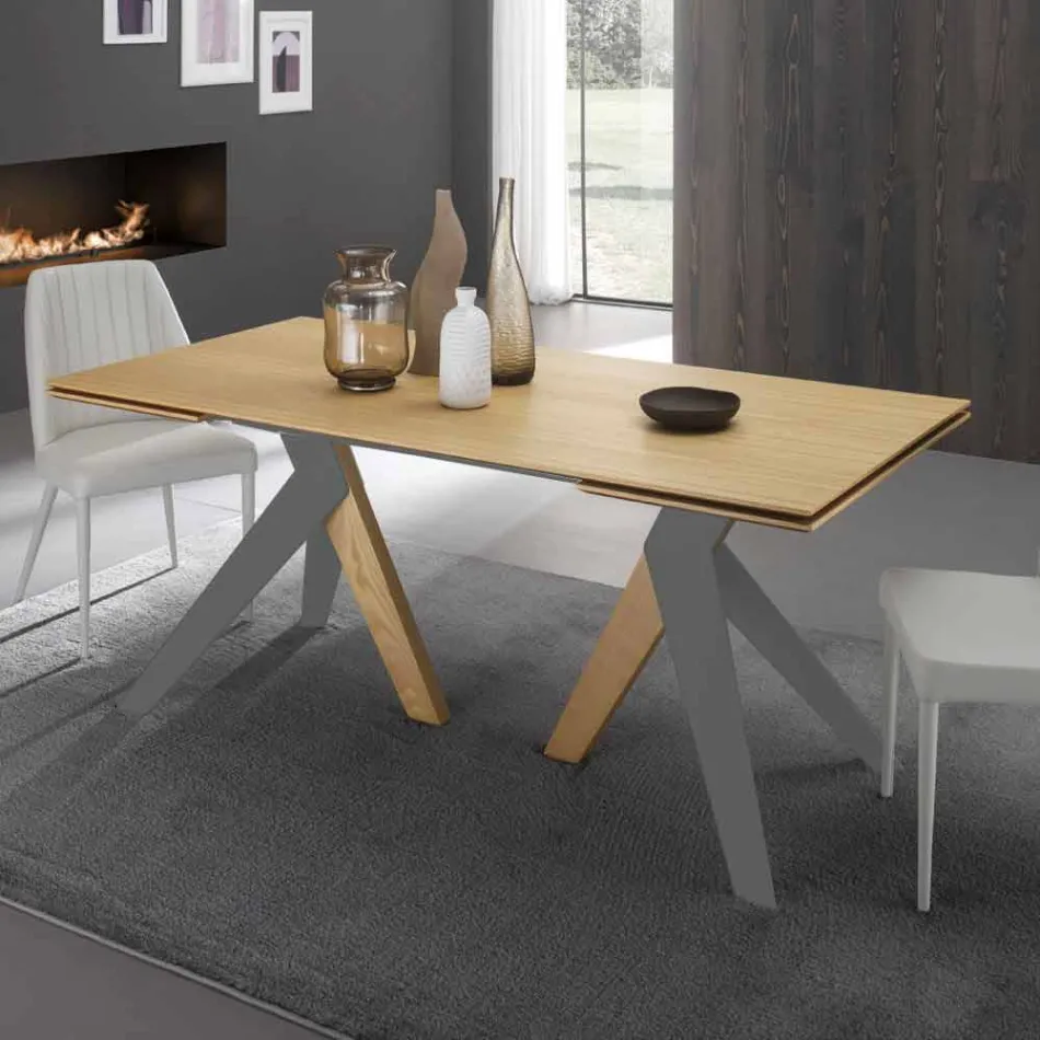 Mesa extensible de diseño con sobre de roble Daryl, made in Italy viadurini