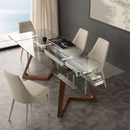 Mesa extensible de diseño con tablero de vidrio templado Iside viadurini