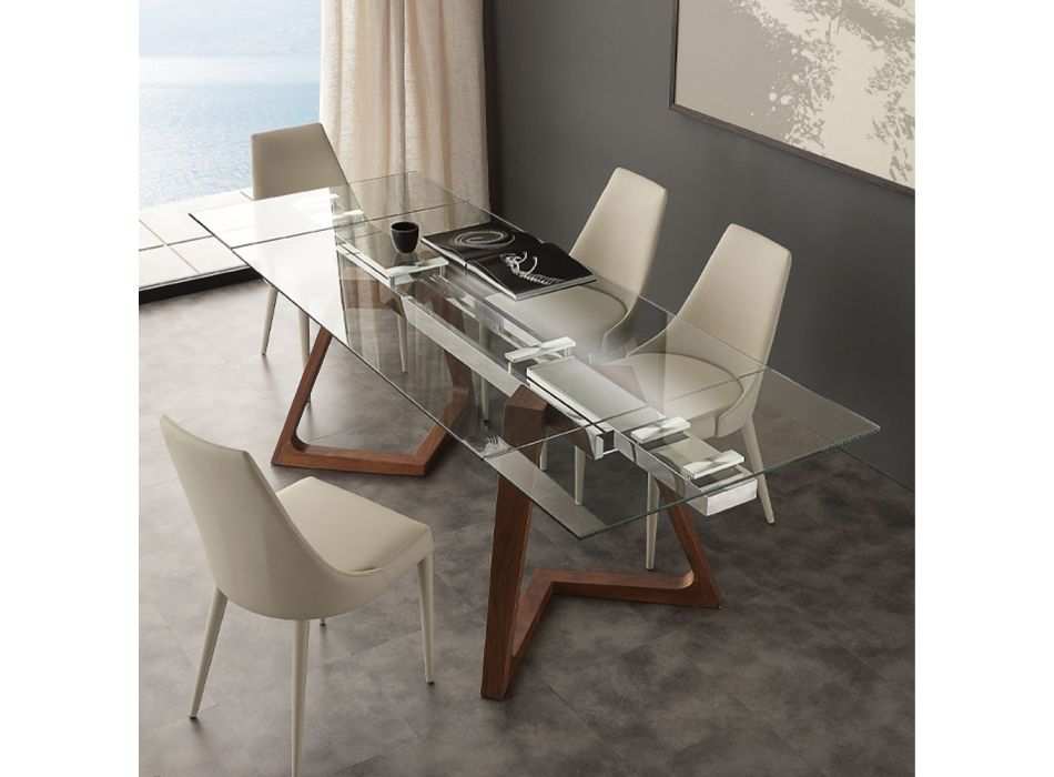 Mesa extensible de diseño con tablero de vidrio templado Iside viadurini