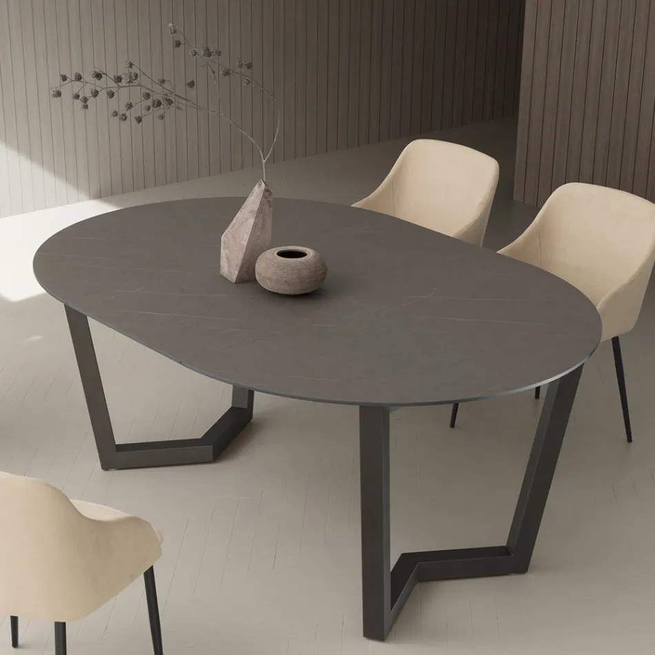 Mesa Extensible Hasta 180 cm Redonda Hpl Laminado Made in Italy - Bastiano viadurini