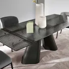 Mesa extensible de hasta 240 cm en cristal estriado transparente, fabricada en Italia - Talete viadurini