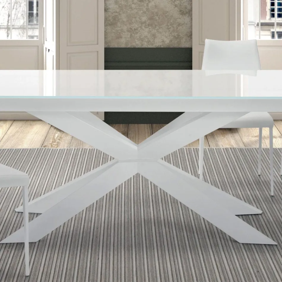 Mesa extensible hasta 278 cm en vidrio y acero blanco Made in Italy - Grotta viadurini
