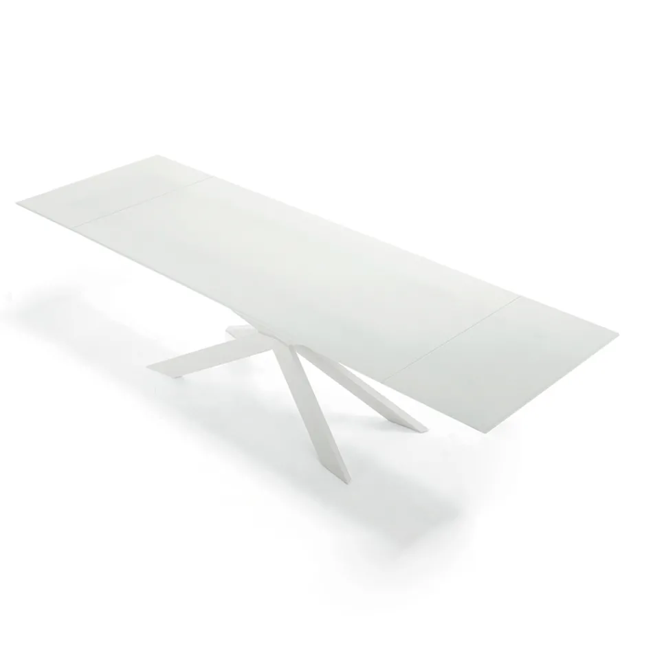 Mesa extensible hasta 278 cm en vidrio y acero blanco Made in Italy - Grotta viadurini