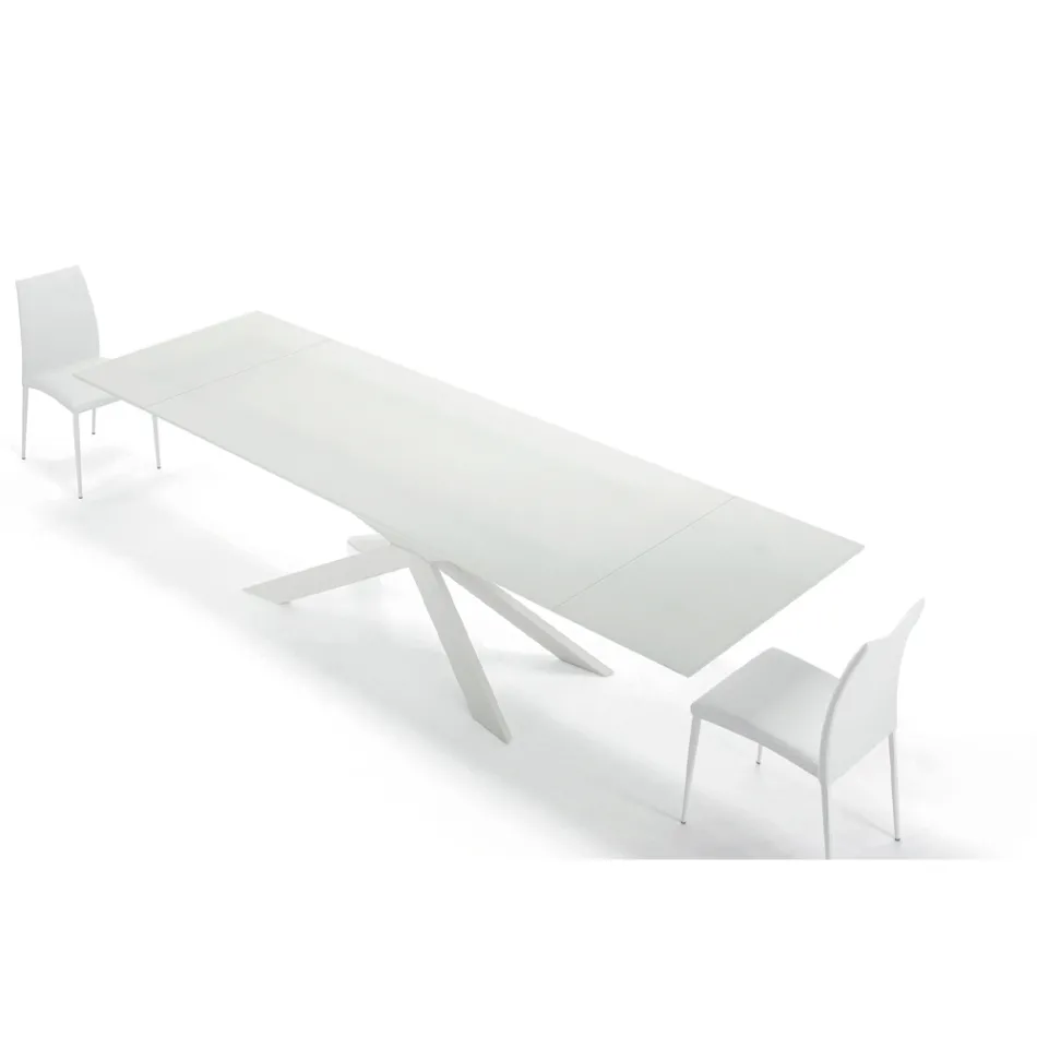 Mesa extensible hasta 278 cm en vidrio y acero blanco Made in Italy - Grotta viadurini