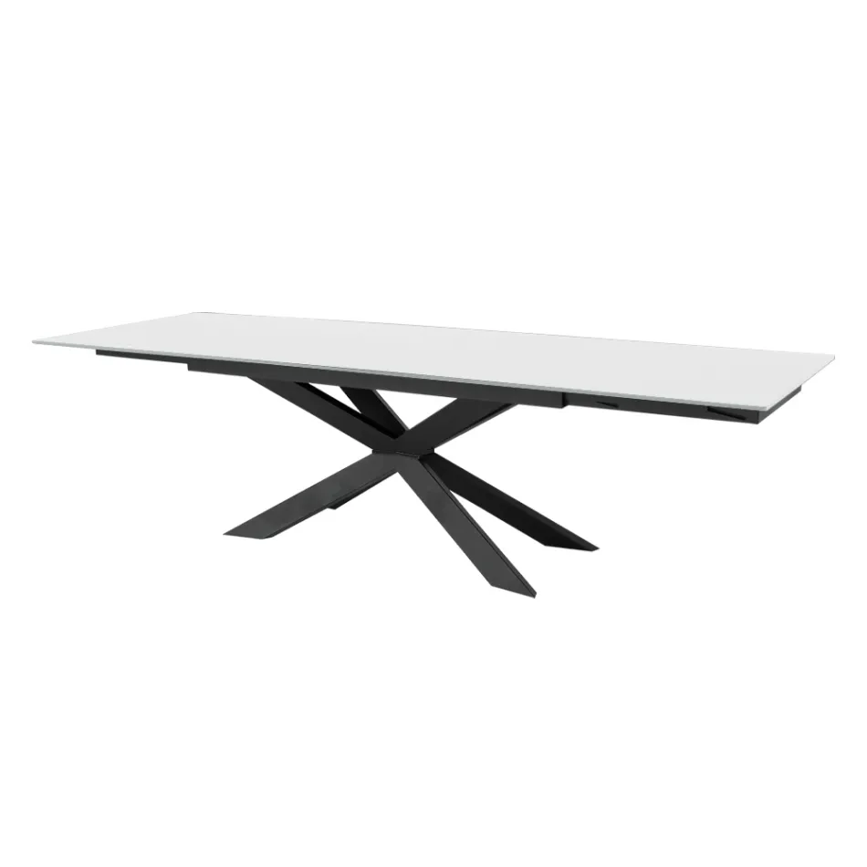 Mesa extensible hasta 278 cm en vidrio y acero negro Made in Italy - Grotta viadurini