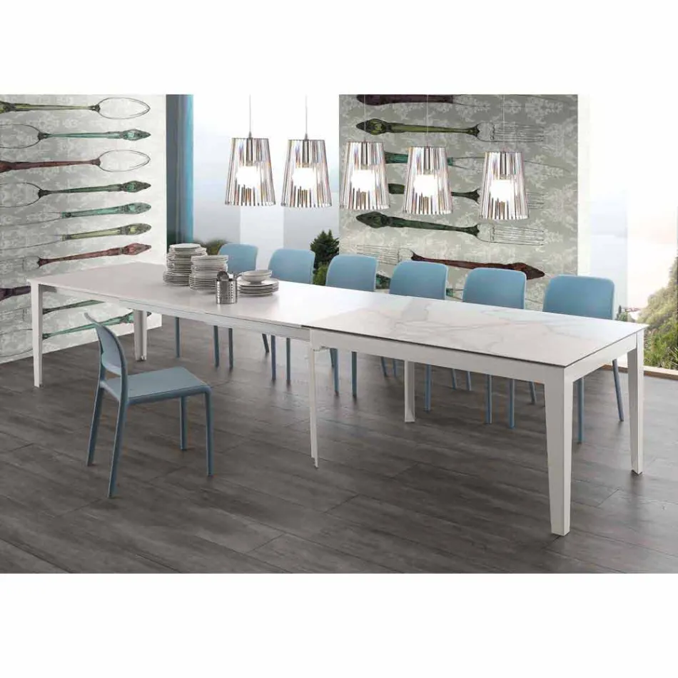 Mesa extensible hasta 380 cm in vitro de cerámica y metal Cagliari. viadurini