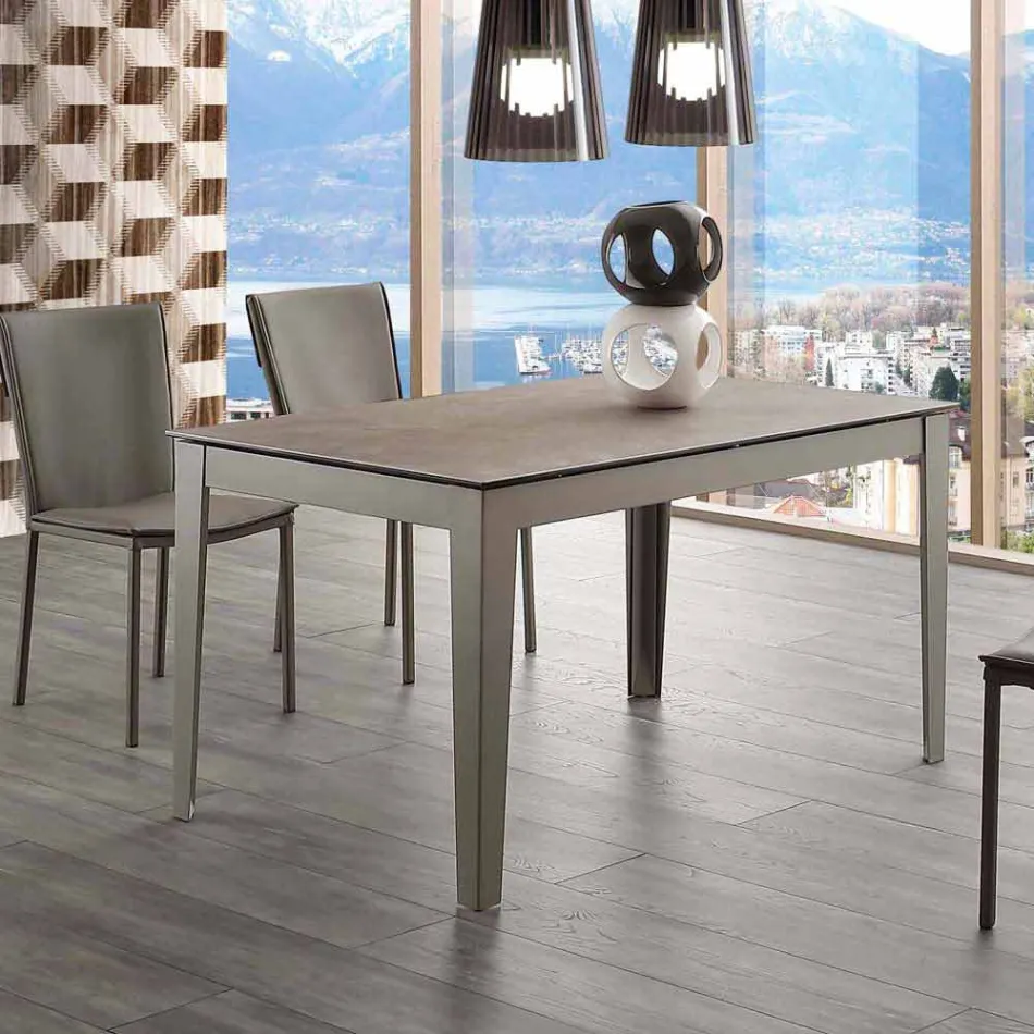 Mesa extensible hasta 380 cm in vitro de cerámica y metal Cagliari. viadurini
