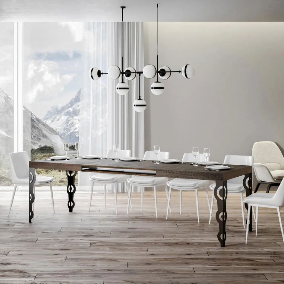 Mesa extensible hasta 4 m en madera melamina y hierro Made in Italy - Marella viadurini