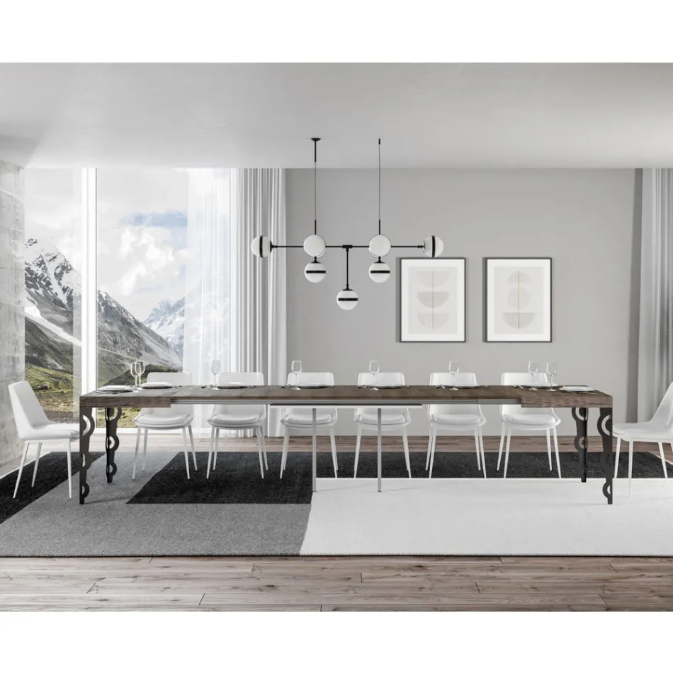Mesa extensible hasta 4 m en madera melamina y hierro Made in Italy - Marella viadurini