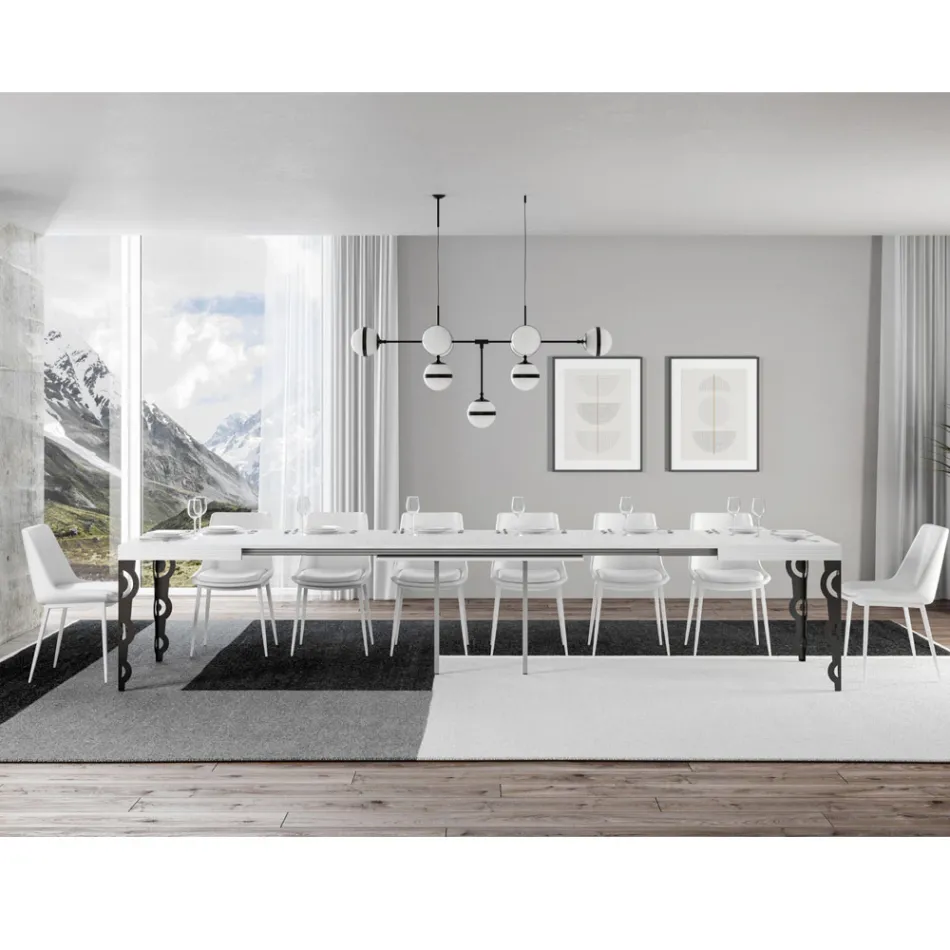 Mesa extensible hasta 4 m en madera melamina y hierro Made in Italy - Marella viadurini