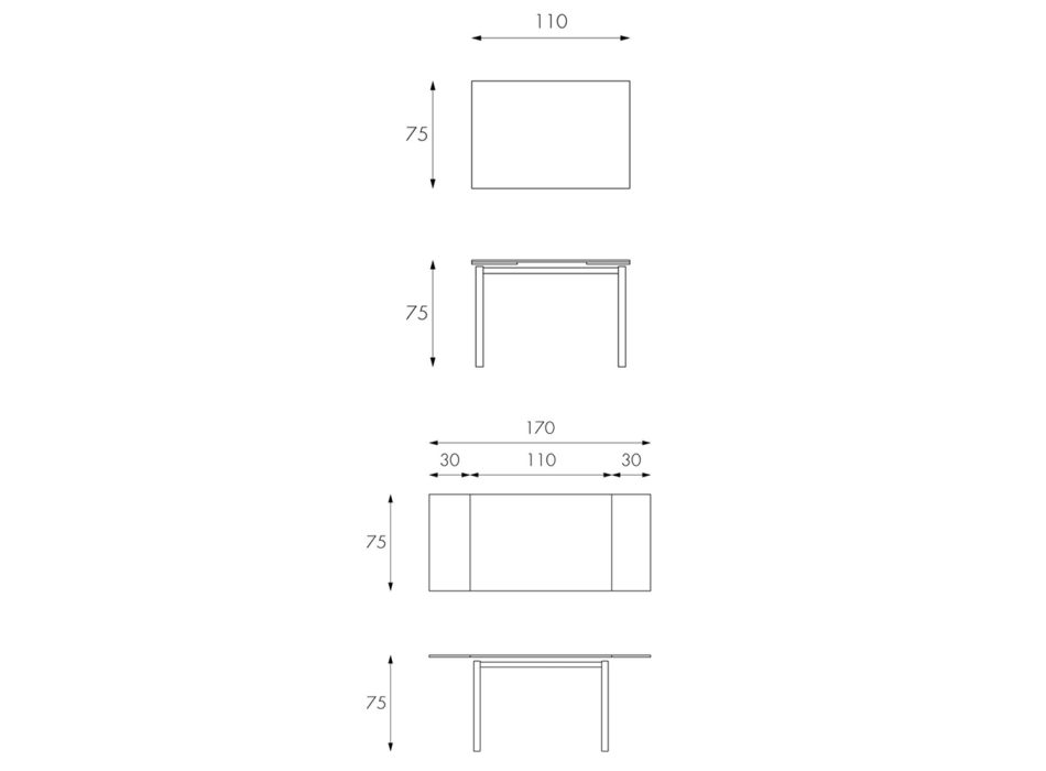 Mesa extensible hasta 170 cm con tapa de cristal y base de metal - Apple viadurini