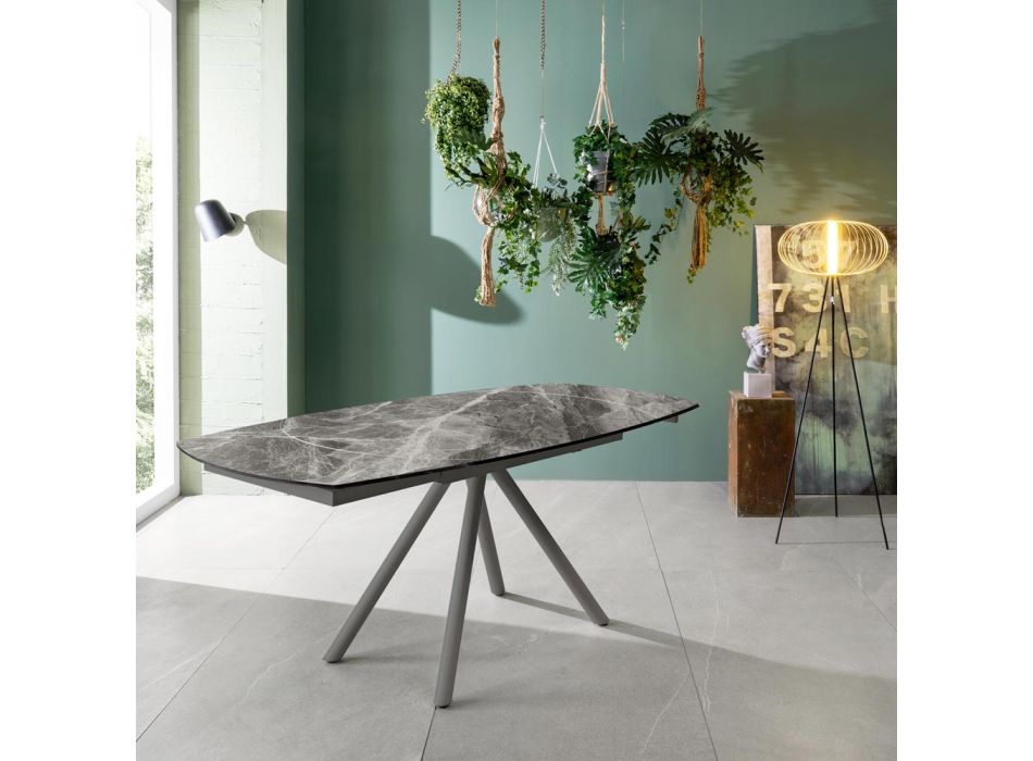 Mesa extensible hasta 180 cm en cerámica sobre vidrio y metal - Lozzolo viadurini