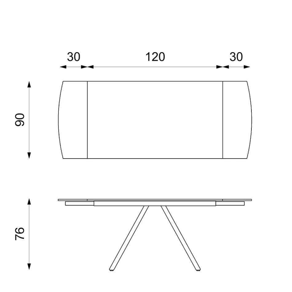 Mesa extensible hasta 180 cm en cerámica sobre vidrio y metal - Lozzolo viadurini