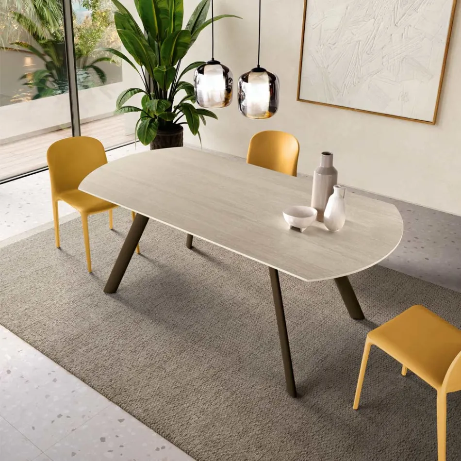 Mesa extensible de hasta 180 cm en piedra sinterizada con efecto mármol - Talia viadurini