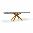 Mesa extensible hasta 260 cm en gres, mármol y madera Made in Italy - Malita viadurini