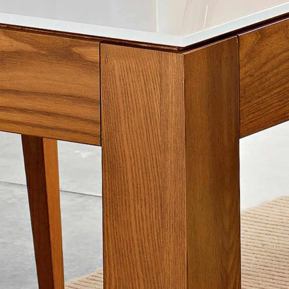 Mesa extensible de hasta 270 cm en vidrio y fresno Made in Italy - Homer viadurini